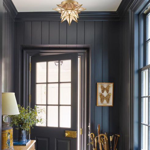 Seeded Glass Brass Moravian Star Ceiling Light Flush Mount